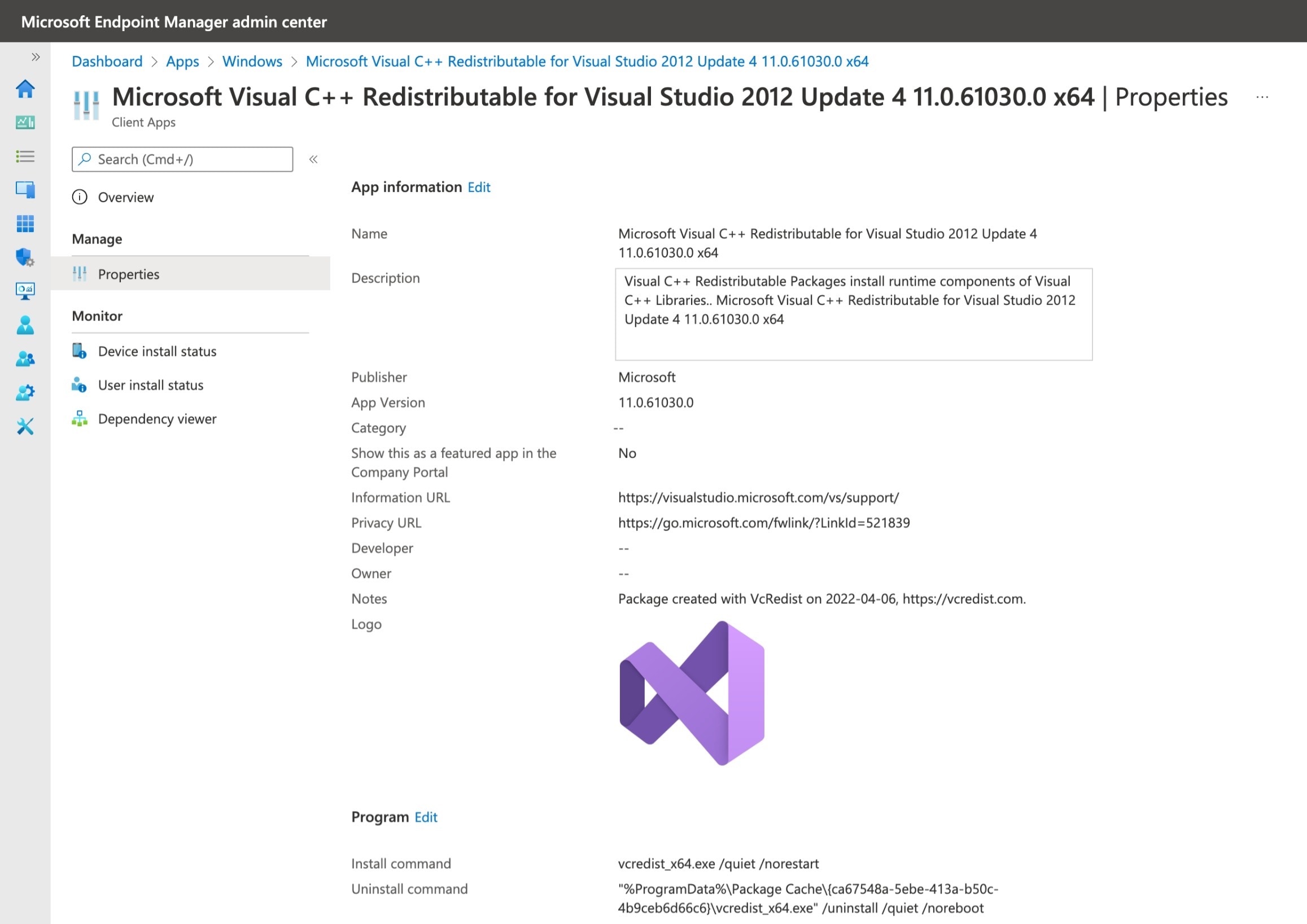 Microsoft Visual C++ Redistributables applications imported into Intune