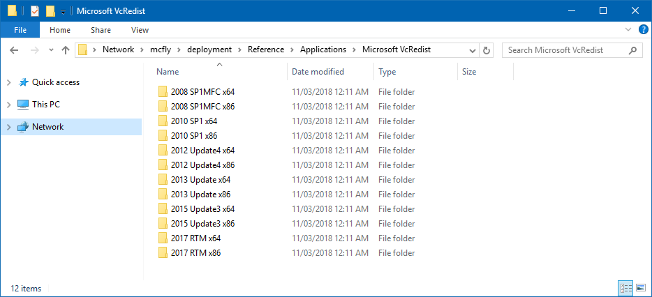 Visual C++ Redistributables in the deployment share Application folder