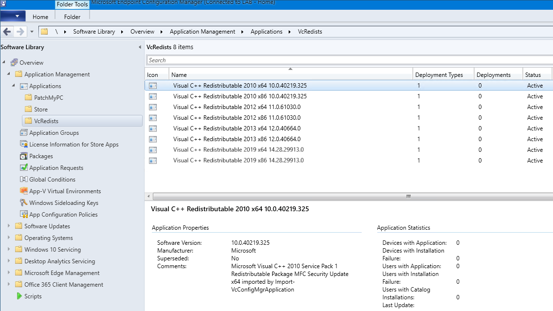 Microsoft Visual C++ Redistributables applications imported into ConfigMgr